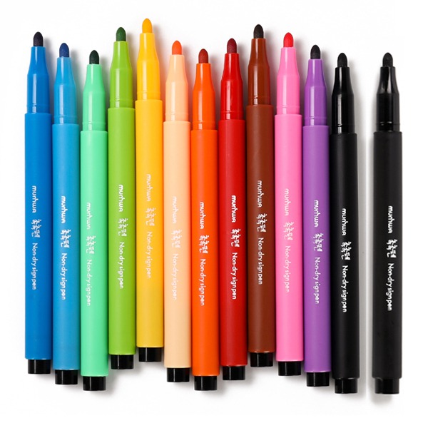 (문화연필) 촉촉펜 12색 세트 마르지않은 수성 싸인펜