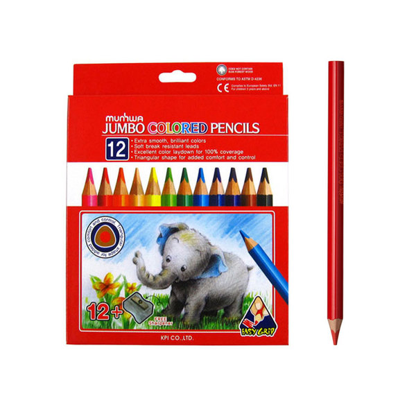 (문화연필) 점보색연필 12색 굵은 색연필
