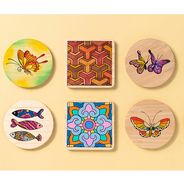 (MH) 컵받침 만들기 3개 1세트 DIY 색칠공부 민화그리기 나비