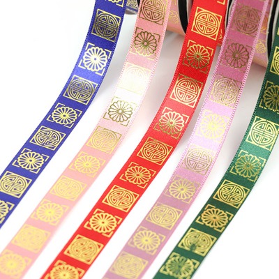(AS) 전통문양리본 1마 15mm X 90cm 포장 공예 선물 금박리본 전통무늬 전통리본